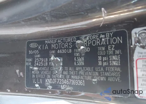 2006 Kia Sportage Ex V6/Lx V6 from USA, damaged, VIN KNDJF723467169361